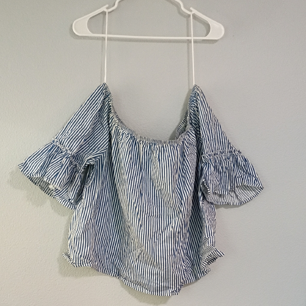 Ambiance Blue and White Striped Off-Shoulder Blouse
